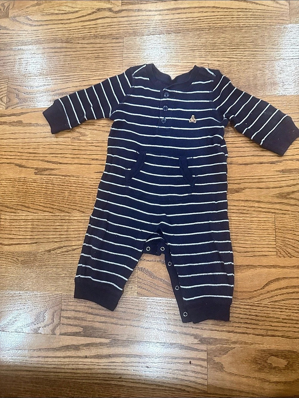GAP Baby Striped Knit Footie Blue White 6-12M